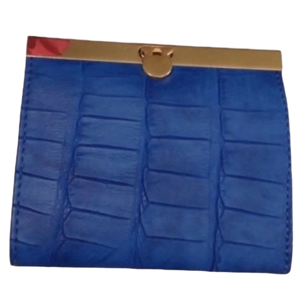 Blue Clutch Silver Trim With Latch Top Wallet Change Purse NWOT - Picture 1 of 3